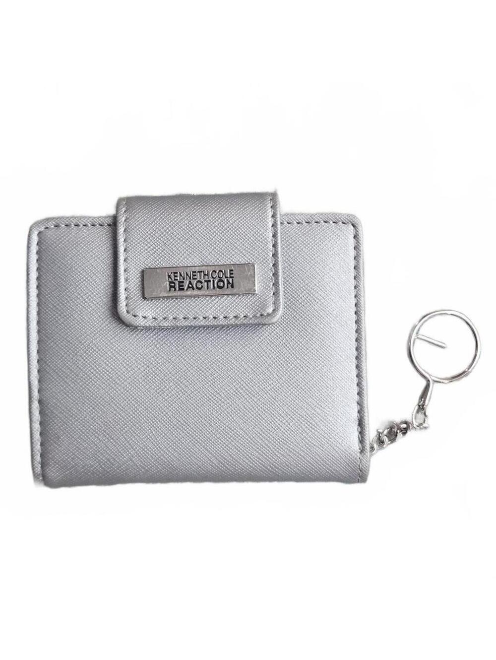 Kenneth Cole Reaction Silver Gray Bifold Wallet Keychain ID Holder - SEE PICS